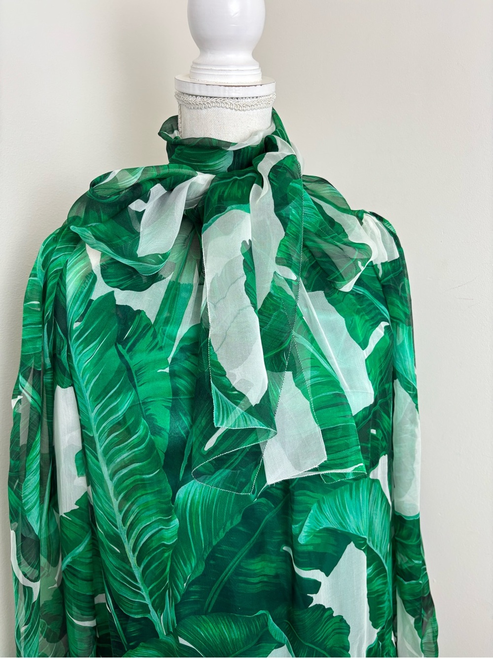 DOLCE & GABBANA Banana Leaf Silk Ribbon Dress White Green IT / 36 US XS - Picture 5 of 16